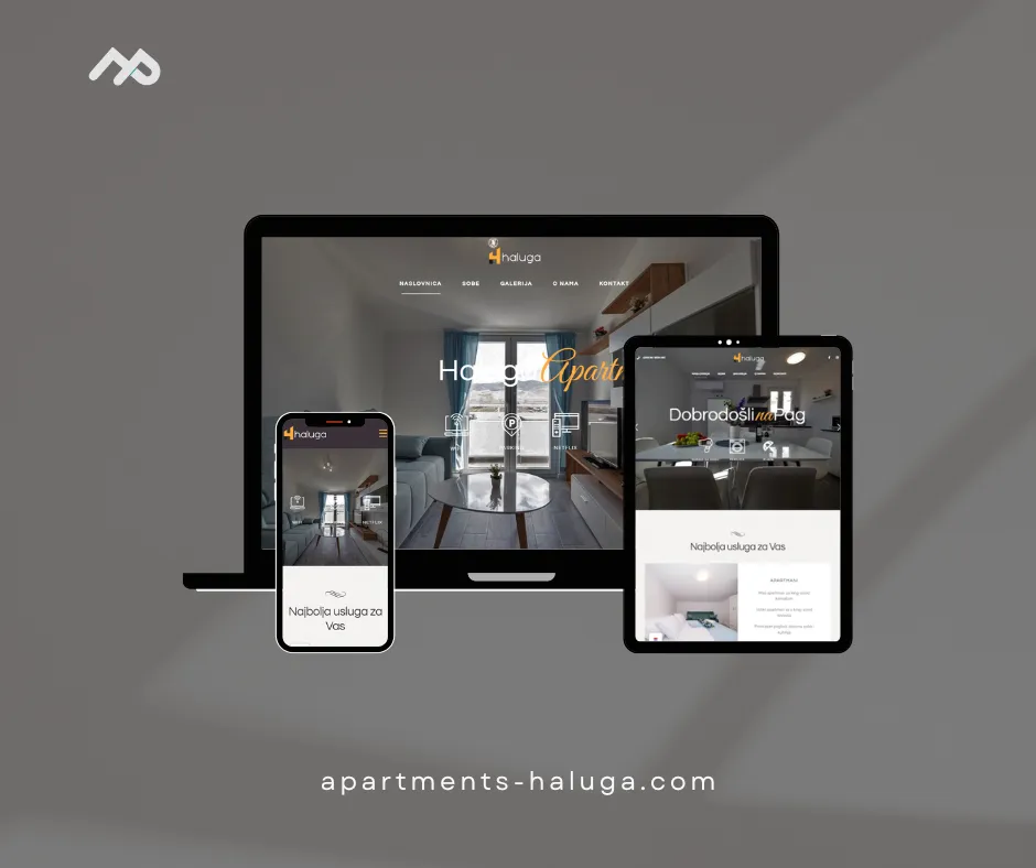 Web stranica za Haluga Apartments: Moderni luksuzni apartmani za najam