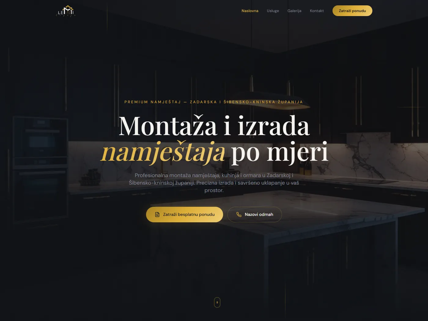 Web stranica za Lemi Dizajn: Stranica za izradu i montažu namještaja po mjeri, Zadar