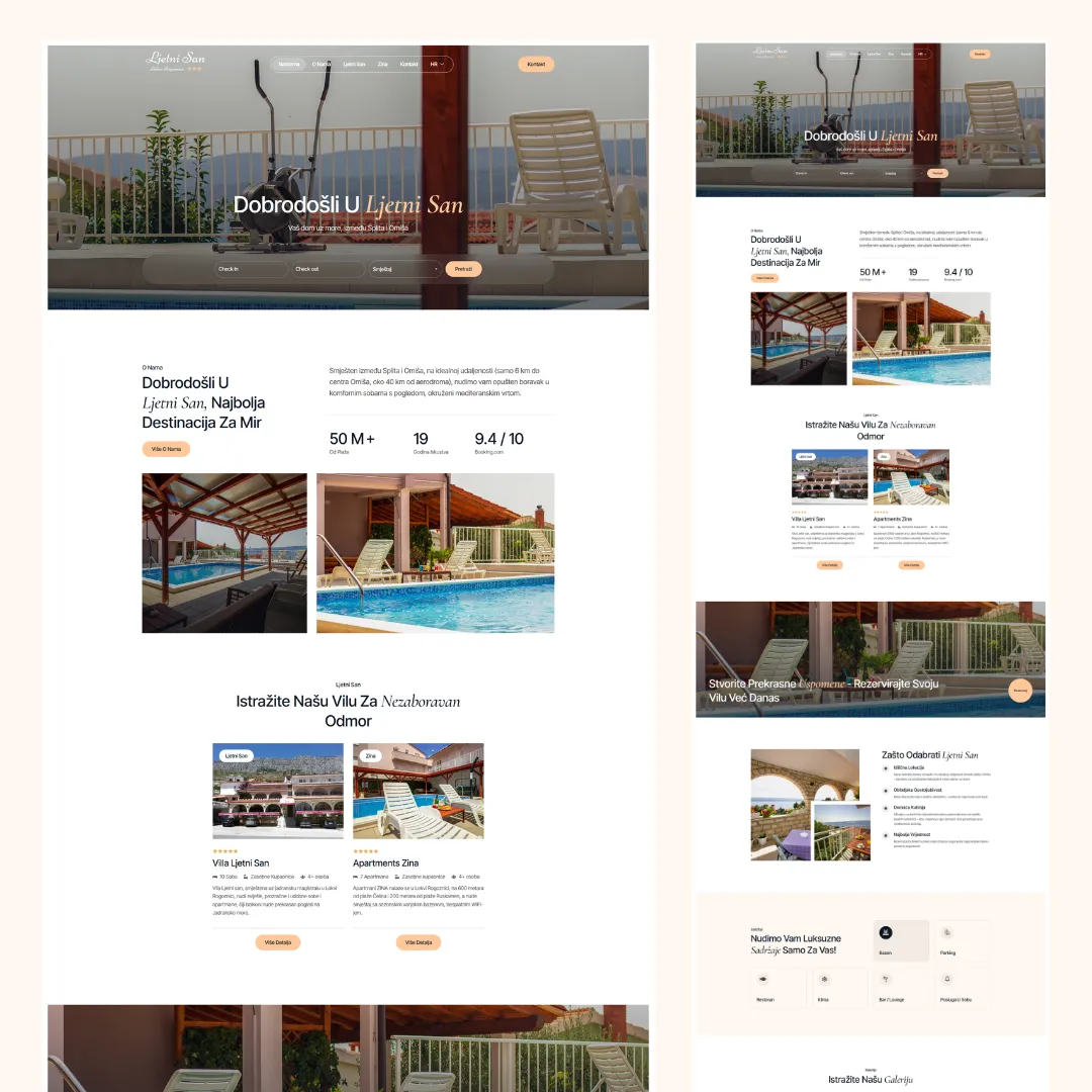 Web stranica za Ljetni San: Stranica s rezervacijama za vilu i apartmane kraj Omiša