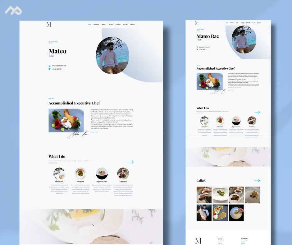 Web stranica za Chef Mateo: Portfolio web stranica za kuhara