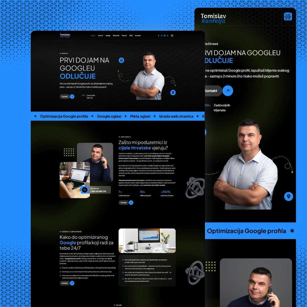 Web stranica za RaStrast: Osobni brend za optimizaciju Google poslovnih profila