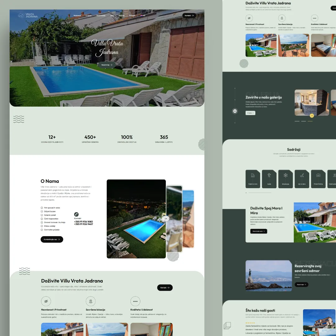 Web stranica za Villa Vrata Jadrana